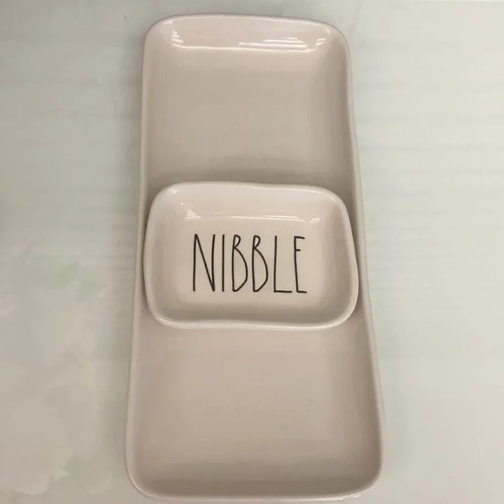 RAE DUNN White Ceramic Taste Nibble Eat Platter & Dish Set of 4